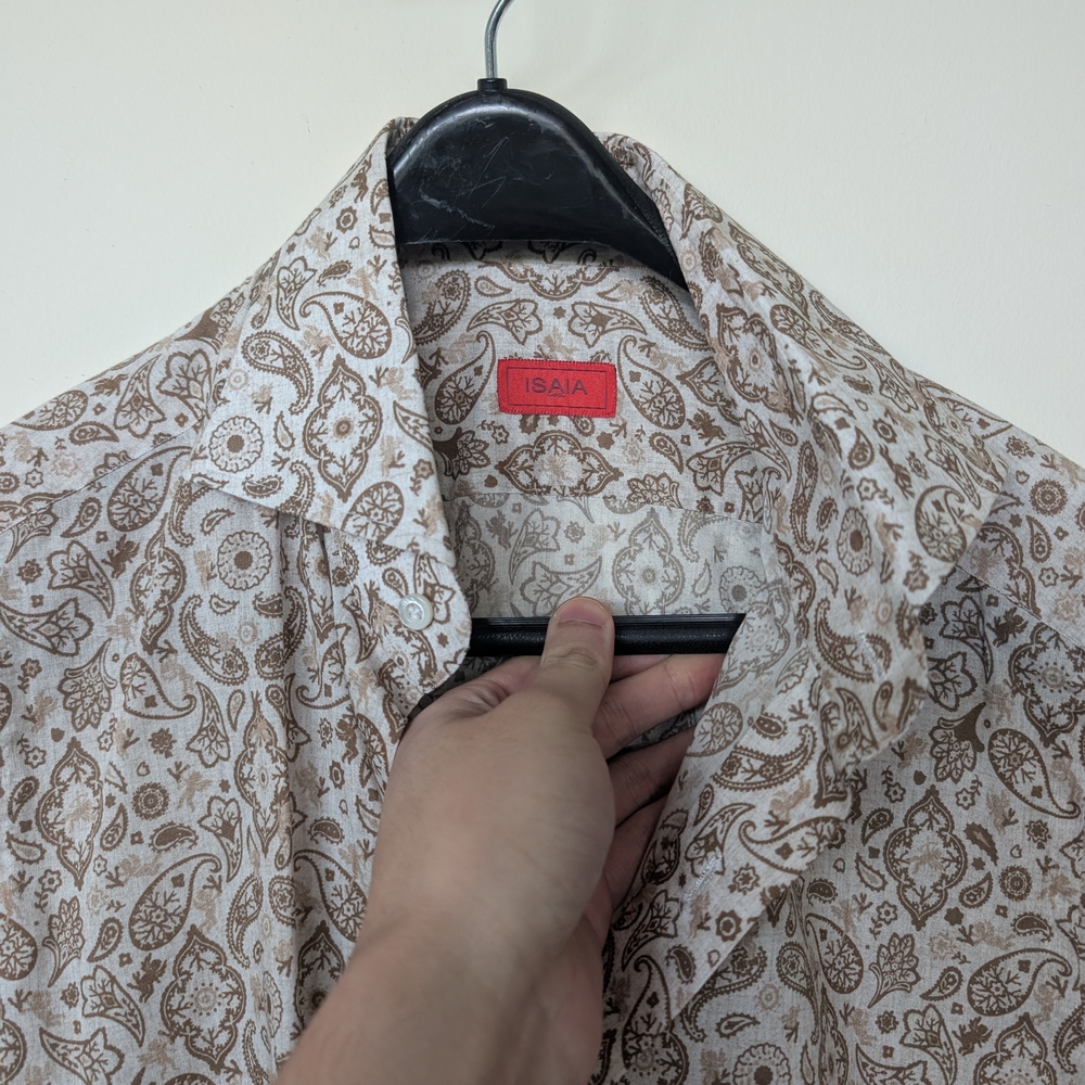 NWT Isaia Brown and White Paisley Shirt